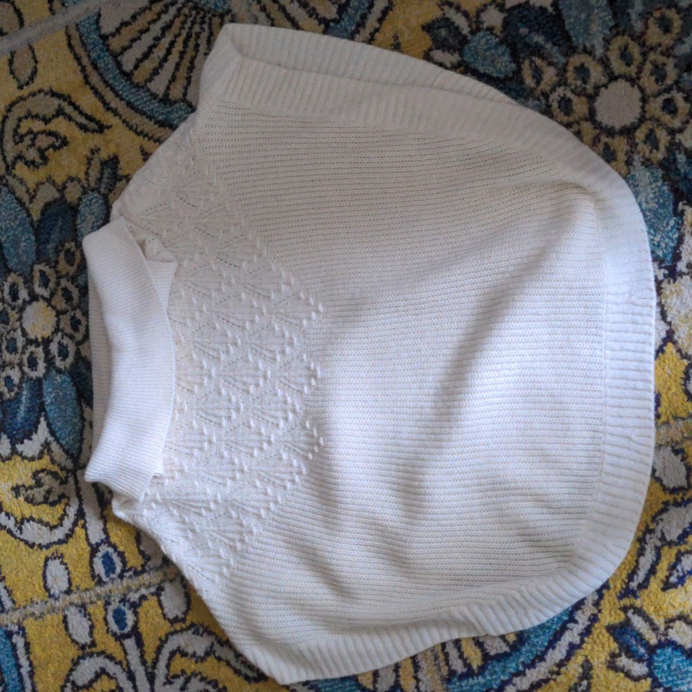 Talbots cowl neck wool blend white poncho NWOT